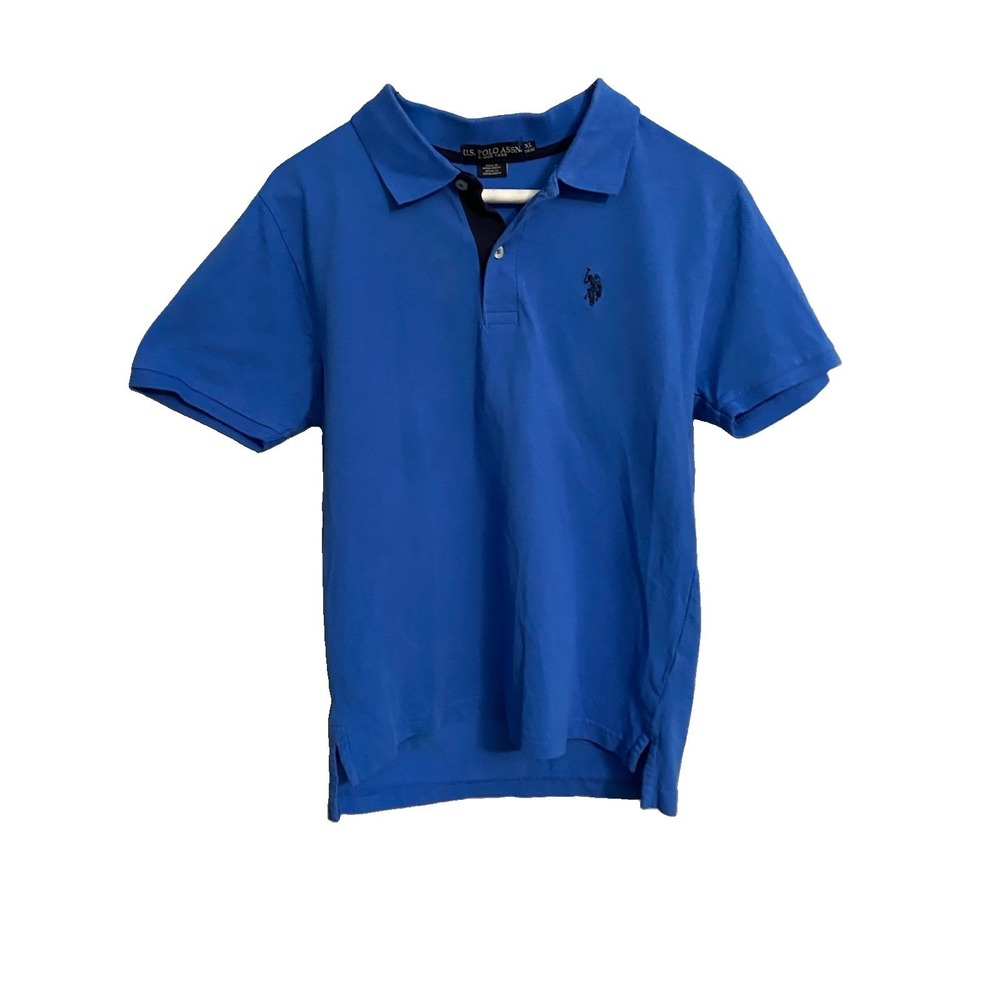 U.S.‎ Polo Assn. Boys Polo XL 11-16 Blue Cotton Button Collar School Casual